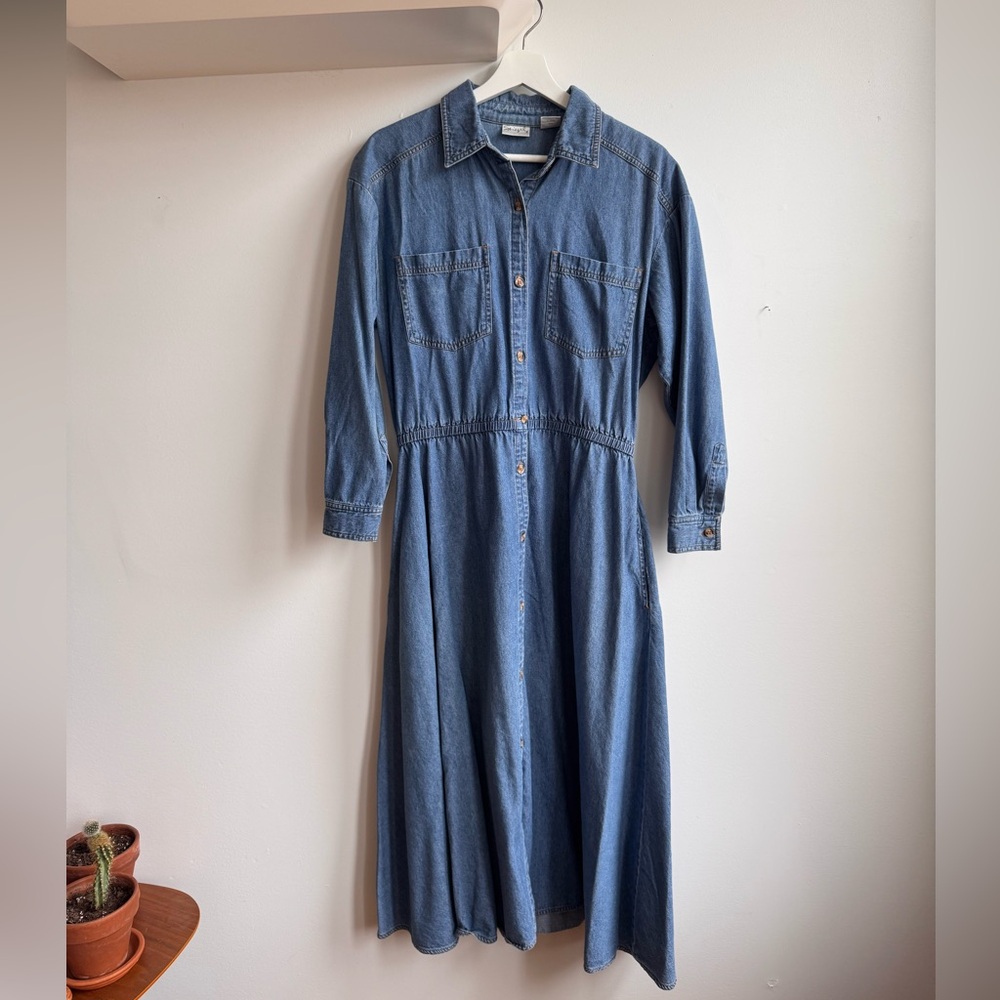 Vintage Western Cowgirl Long Sleeve Light Wash Denim Dress